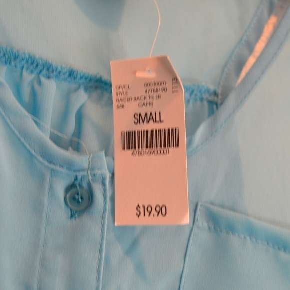 WET SEAL Ocean Blue‎ Racerback Tie Front Sheer Button Fromt Blouse, Small NEW - Picture 5 of 6